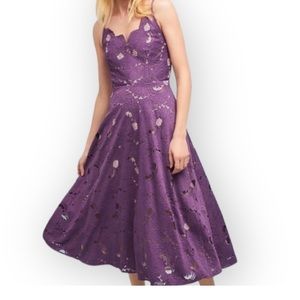 Moulinette Soeurs for Anthropologie Purple Scalloped Lace Midi Dress Size 4